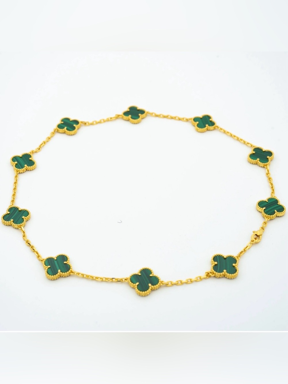 Alhambra Style Green Clover Motif Gold Chain Necklace - Picture 9 of 10